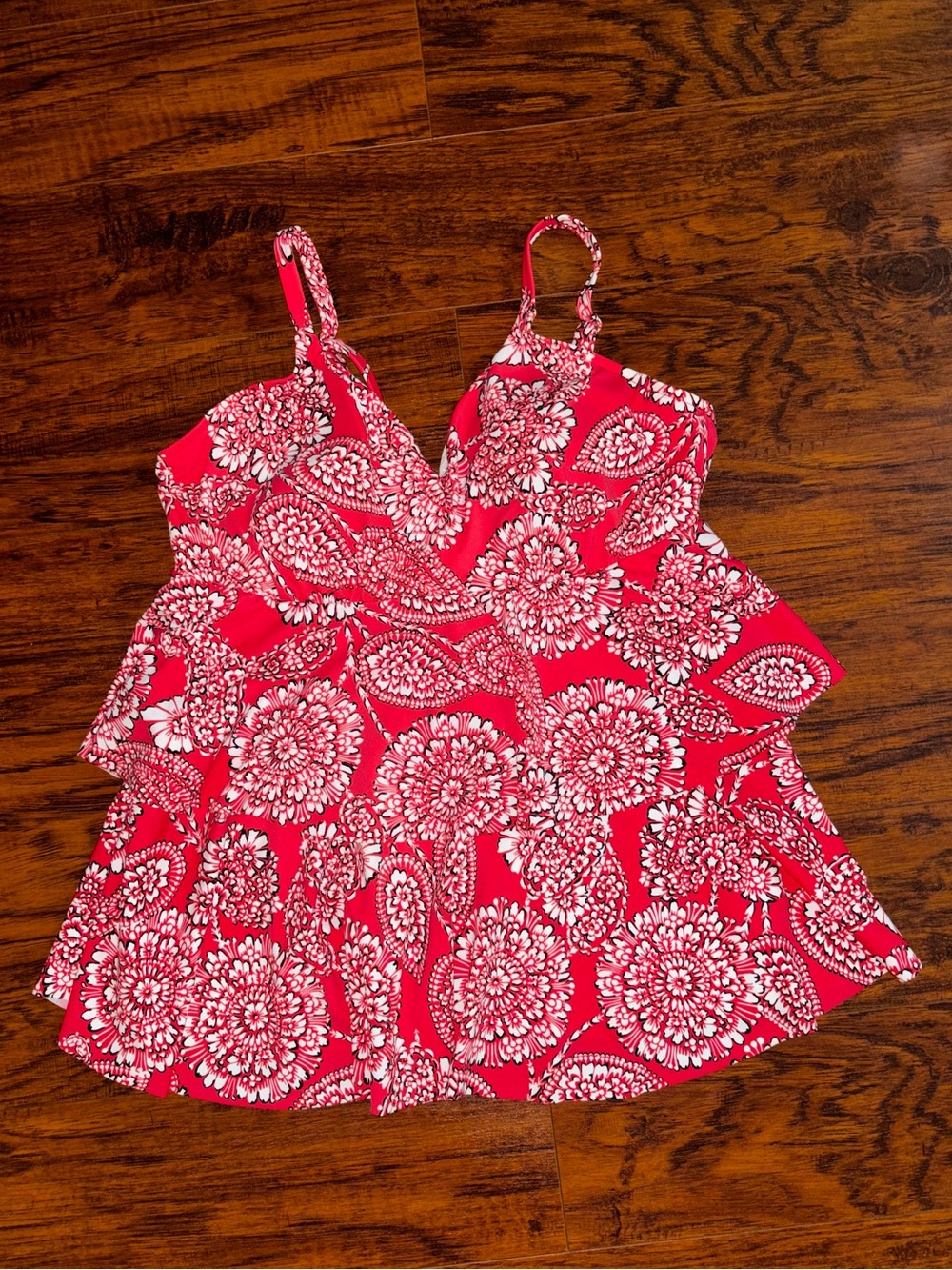 Upstream Floral Tiered Tankini Women’s Coral Pink Paisley Padded Swim Tank Top